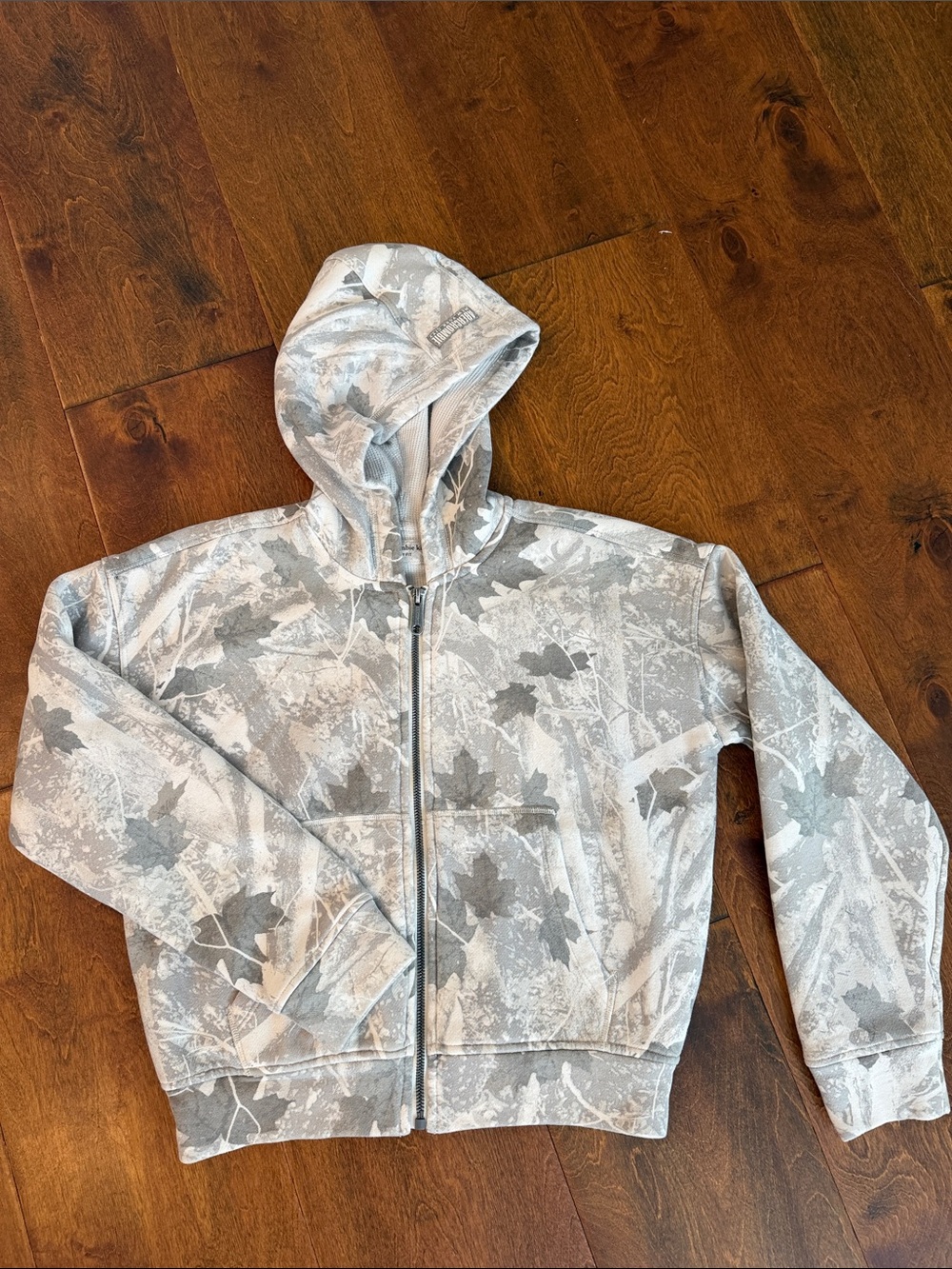 abercrombie kids Grey Leaf-Print Full Zip Hoodie